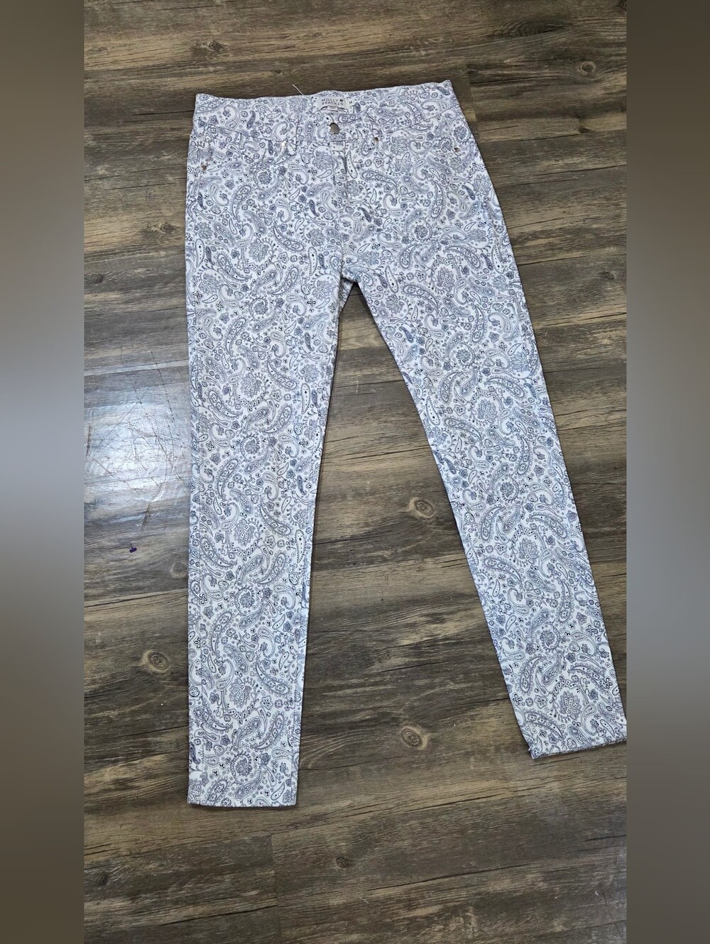Molly Bracken White Blue Paisley Print Skinny Denim Jeans Pants Size Medium